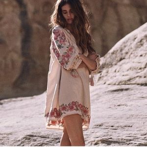 Floral Embroidered Mini Dress in Cream and Pink